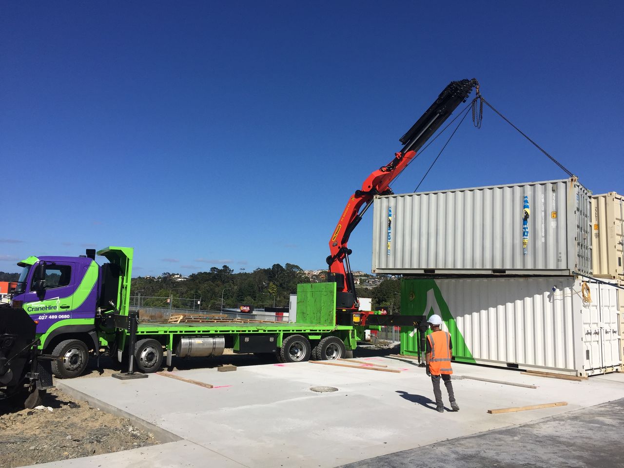 Setting a container on a finished surface.
