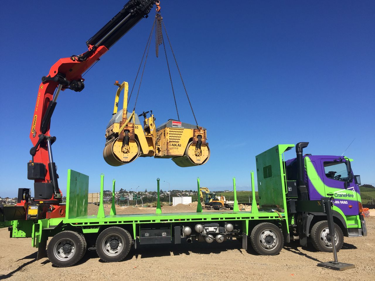 A compaction roller loaded for transport.