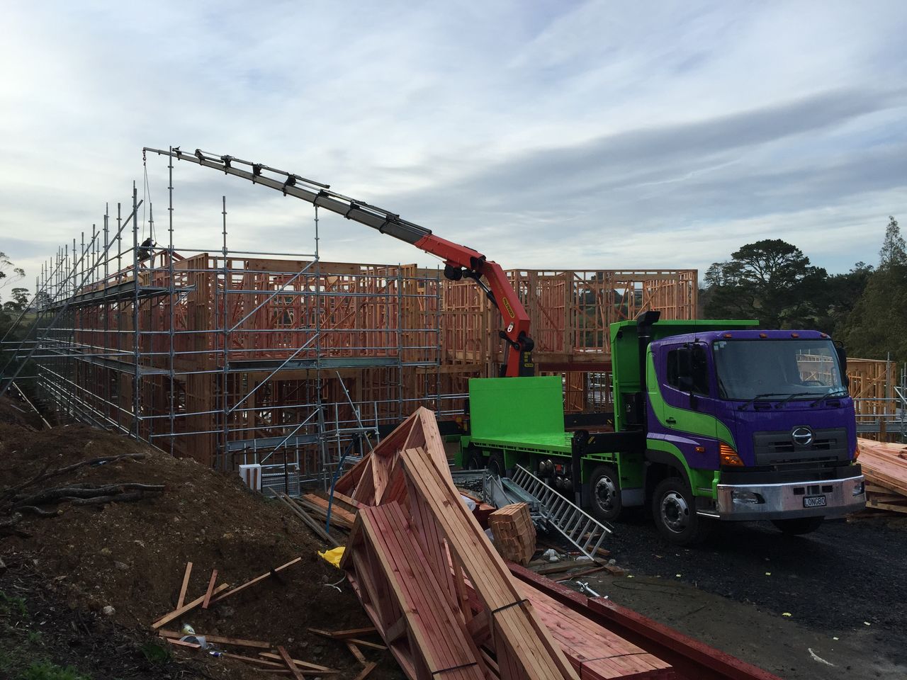 Structural steel unloaded on a build.